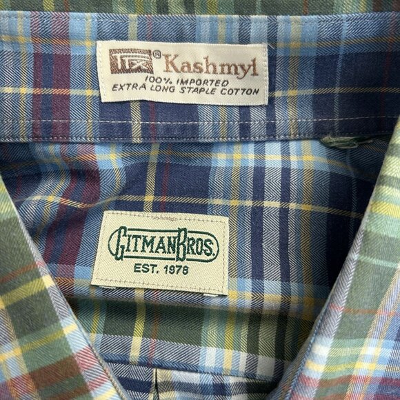 Gitman Bros Kashmyr Mens Plaid Button-Down Shirt 100% Cotton Long Sleeve Blue - Picture 3 of 7
